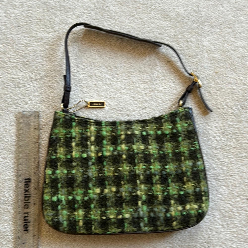 Coach wool and leather handbag green and brown patterned